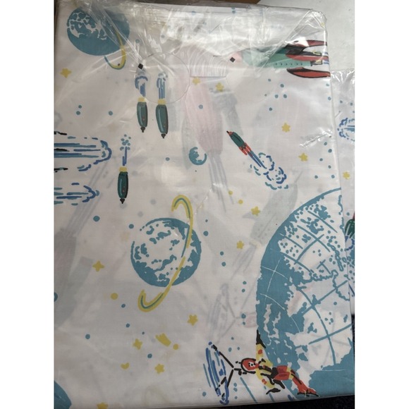 NEW GARNET HILL White Rockets Twin Flat And Fitted Sheet Cotton Percale - Picture 2 of 3